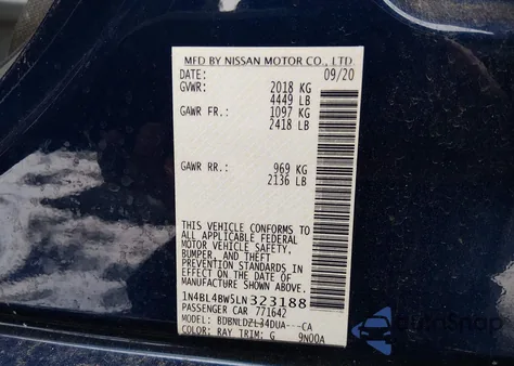 2020 Nissan Altima S Intelligent Awd z USA, uszkodzony, nr VIN 1N4BL4BW5LN323188